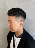 刈り上げアッシュブラックメンズマッシュパーマ【新大阪】