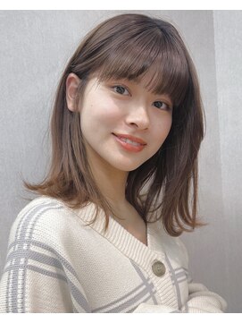 ユアーズヘア 神楽坂店(youres hair) サラ艶ミディアムレイヤーボブオリーブベージュオージュア