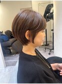 大人きれいめ丸みショートボブ/小顔/レイヤー/前髪/白髪