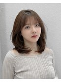 ★オリーブベージュワンカールレイヤーミディアム大人ヘア