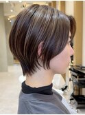 表参道白髪ぼかしハンサムショートカットアッシュブラウン30代