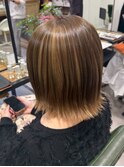 ハイライトカラー艶感ナチュラルハイライトボブ