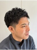 メンズビジネスショート 爽やかアップバング 理容室眉毛カット
