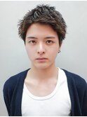 ブルーブラックサーフカール刈り上げセンターパート_F0814