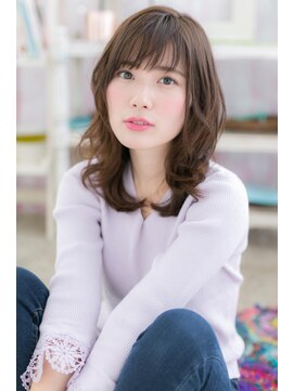 ミック ヘアアンドメイク アップ 駒込店(miq Hair&Make up) 大人かわいい斜めバング小顔くびれカールセミディa1
