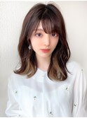 シャギーレイヤーロング韓国ワンホンヘアシースルーぱっつん前髪