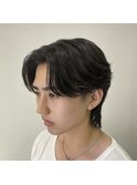 ニュアンスパーマセンターパートコンマヘアツーブロック刈り上げ