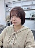 暖色カラー/暖色ボブ/シースルーバング/ヘイリーボブ/中華街