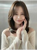 グレージュブラウンハイレイヤーウルフパーマ30代40代A17志木