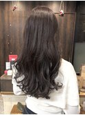ロングショートワンカールパーマカーキグレージュ前髪錦糸町