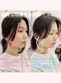 小顔に導くサイドバング☆ミディアムレイヤー黒髪☆韓国風巻き