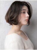 グレーベージュ小顔補正カット黒髪ボブカール309W浦和30代40代