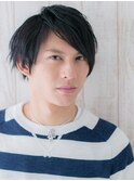 ラフな暗髪七三分け/斜めバングミディスタイルE戸田公園