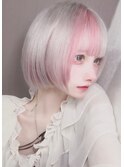 ホワイト＆ペールピンクツートーンボブ