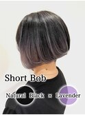 ナチュラルブラック×ラベンダー透明感小顔ショートボブ20代30代