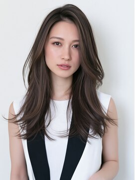 ニーフ 恵比寿(neaf) ロングレイヤー　センターパート　レイヤーカット　縮毛矯正