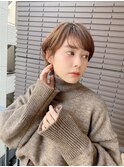 ショートボブ/マロンベージュ/Aライン/かきあげ/前髪［銀座駅］