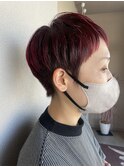 ベリーショート×ワインレッド