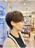 透明感韓国風マッシュショートアッシュミルクティーベージュ