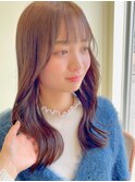 韓国風くびれヘア/セミロングレイヤー　透明感ブラウン
