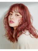 【韓国・レイヤー】ピンクベージュ・セミディウェーブ