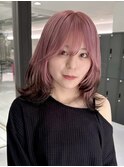 顔周りレイヤーカットピンクベージュカラーチェリーブラウン韓国