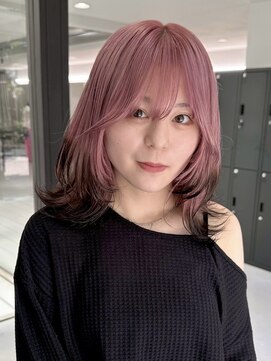 リムレスバイサンク 万代 新潟駅(LIMLESS by cinq) 顔周りレイヤーカットピンクベージュカラーチェリーブラウン韓国