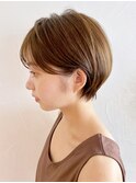 ナチュラルショート_斜めバンググレージュカラー_ba404752