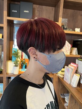 ルーム(Room) アウターカラー/赤/マッシュ逆インナーカラー/ツーブロック