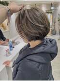 大人ハイライトカラー白髪ぼかし丸みショートボブ銀座有楽町