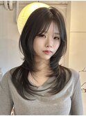 韓国風/レイヤー/前髪カット/オリーブ/透明感/ハッシュカット