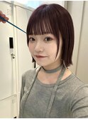 顔周りレイヤーボブ/ブリーチなしダブルカラー/カシスピンク