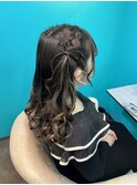 髪リボンハーフツイン
