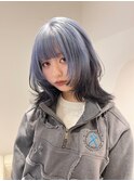 12302艶髪ネイビーブルーブルーシルバーストレートブルーカラー