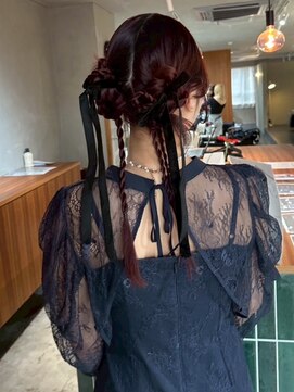 リボン×編み込み