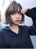 札幌ボブ　大人かわいい肩上ボブ　グレージュカラー