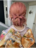 振袖ヘア　成人式ヘア　編み込み　リボンヘア　ガーリー
