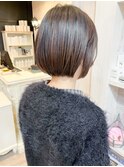 福山人気caary丸みミニボブ顔まわり前髪縮毛矯正イルミナカラー
