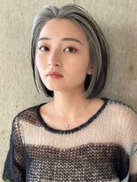 サンク 原宿 表参道(cinq)&nbsp;フェイスフレーミングインナーカラーボブ黒髪グレージュベージュ