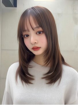 シア(XIA) レイヤーミディ/顔まわりレイヤー/艶カラー/シースルーバング