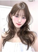 韓国ミディアムレイヤーセミロング顔まわりシースルーバング前髪