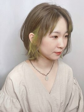 モリオフロムロンドン 原宿本店(morio from London) 【morio原宿】インナーカラーグリーン　外はねボブ