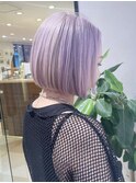 ホワイトパープルヘア ぱっつんボブ