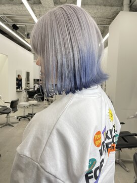 リノート バイ エゴル 太田川(Linoet by ENGOL) シルバーアッシュ/ブルー裾カラー／ハイトーンカラー