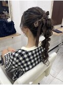 ナイトセット結婚式ヘア 編みおろしポニー