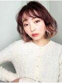 ピンクベージュインナーカラー前髪パーマふんわりシルエットp1