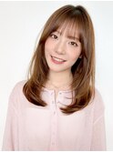 モテ髪セミロング韓国風レイヤーワンカールミルクティーブロンド