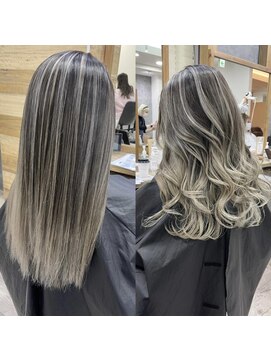 ジゼル(gisele) (稲毛)バレイヤージュのストレートと巻きの印象の違い