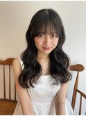 大人かわいいロングレイヤーカット小顔シースルーバング