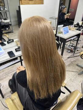 アジールヘア 所沢プロペ通り店(agir hair) シアーミルクティーベージュ小顔カットワンレンロング所沢韓国